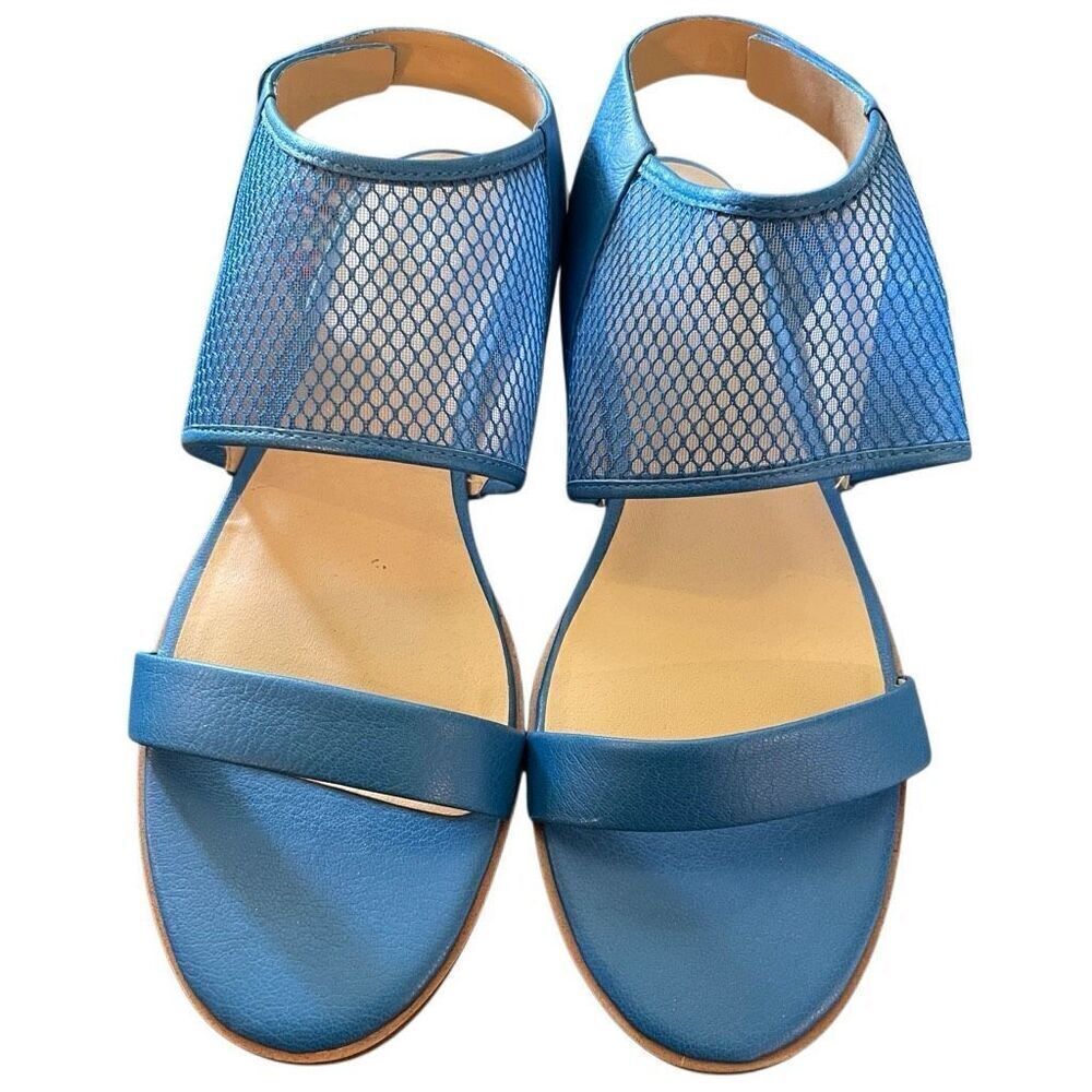 Joe’s Jeans Womens Rochelle Sandal 10 Blue Leather Mesh Slingback Stacked Heel